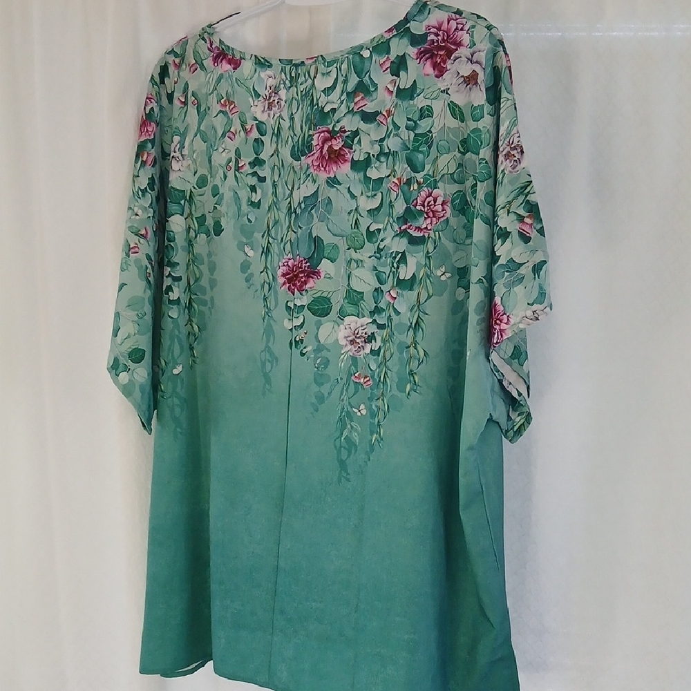 Scoop Neck Green Floral Tunic 4XL Short Sleeve Top - Picture 5 of 8